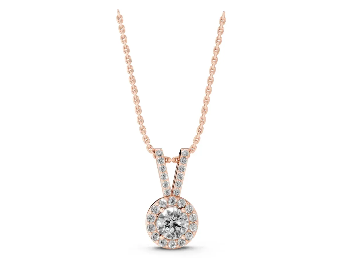 Round Halo Pendant with Prong Setting Rose gold