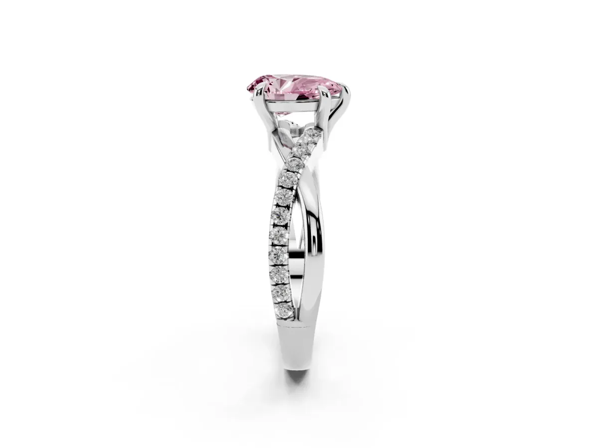 Fancy Pink Pear Cut Cut Diamond Twist Band Solitaire with Prong Setting Platinum