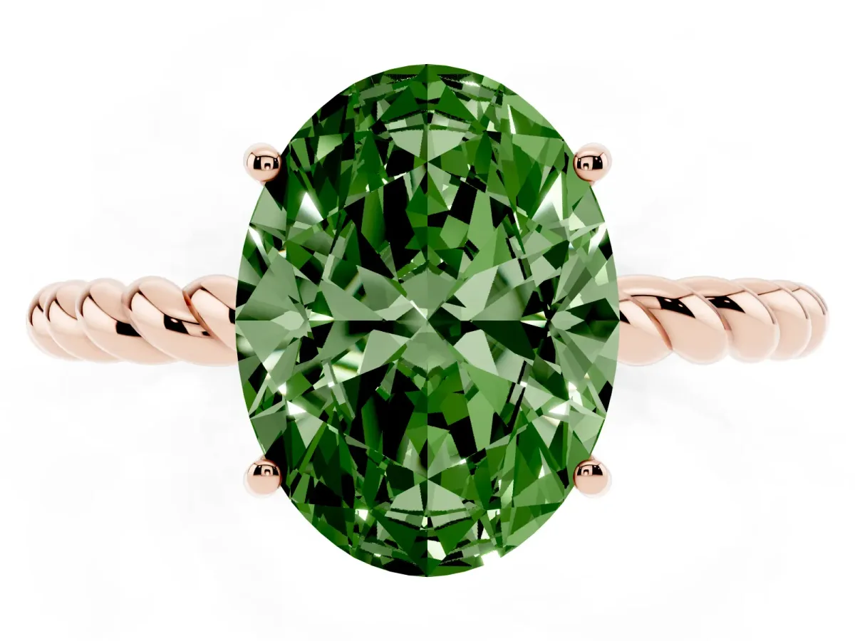 Fancy Green Oval Cut Solitaire Twisted Band 4-Prong Ring Rose gold