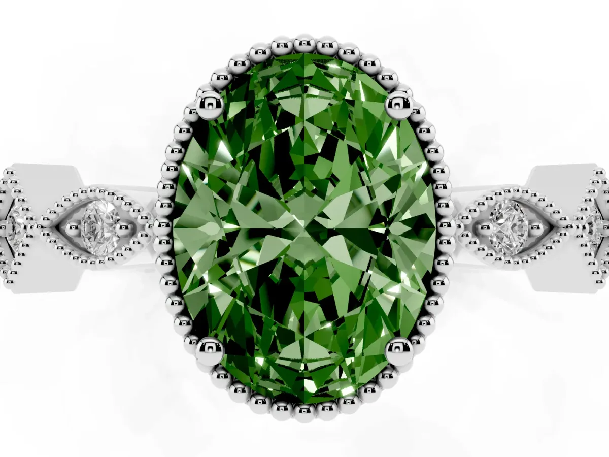 Fancy Green Oval Cut Milgrain Marquise Diamond Twist Band Ring Silver