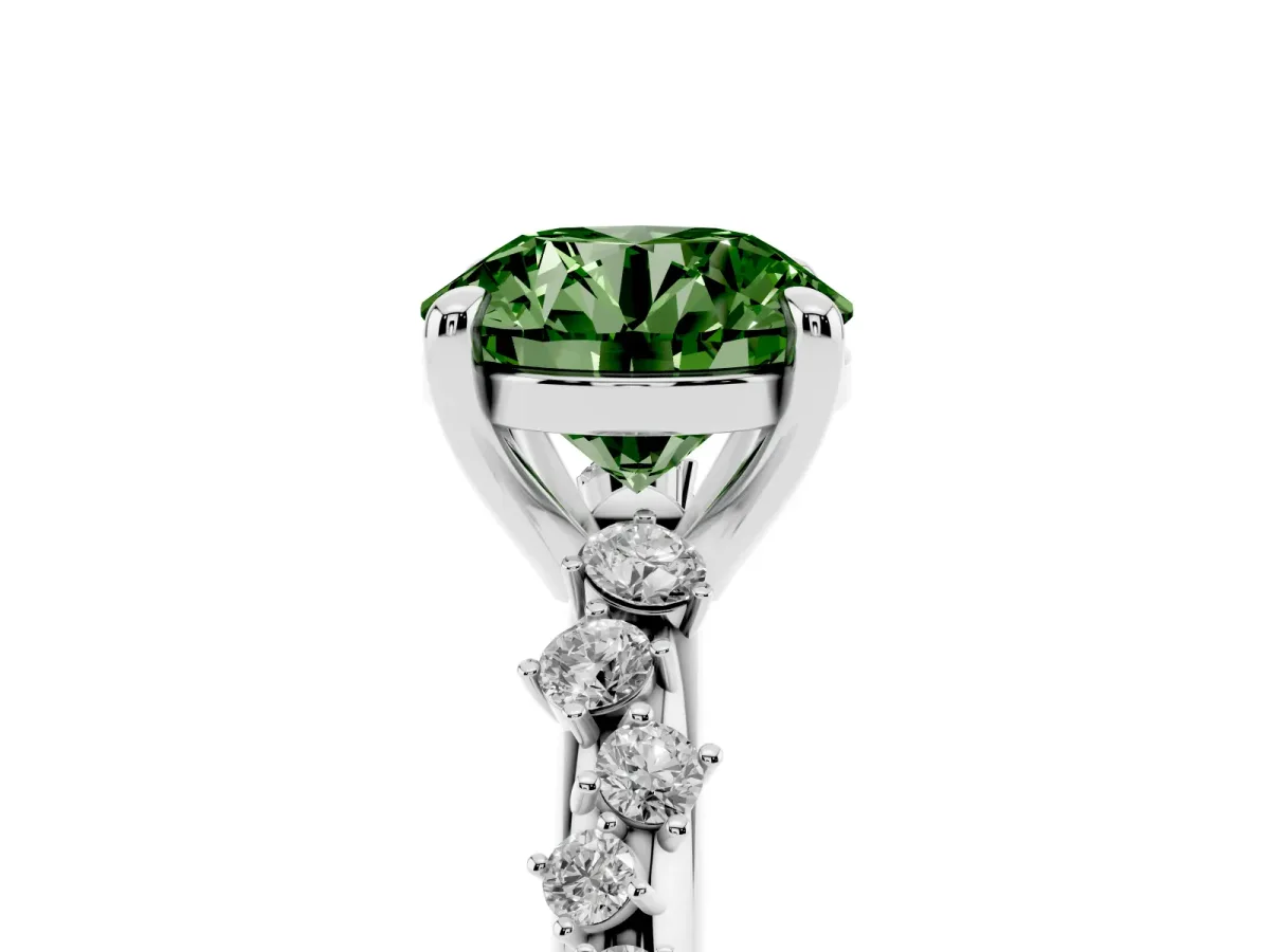 Fancy Green Round Cut Cut Diamond Vine Band with Four-Prong Setting Platinum