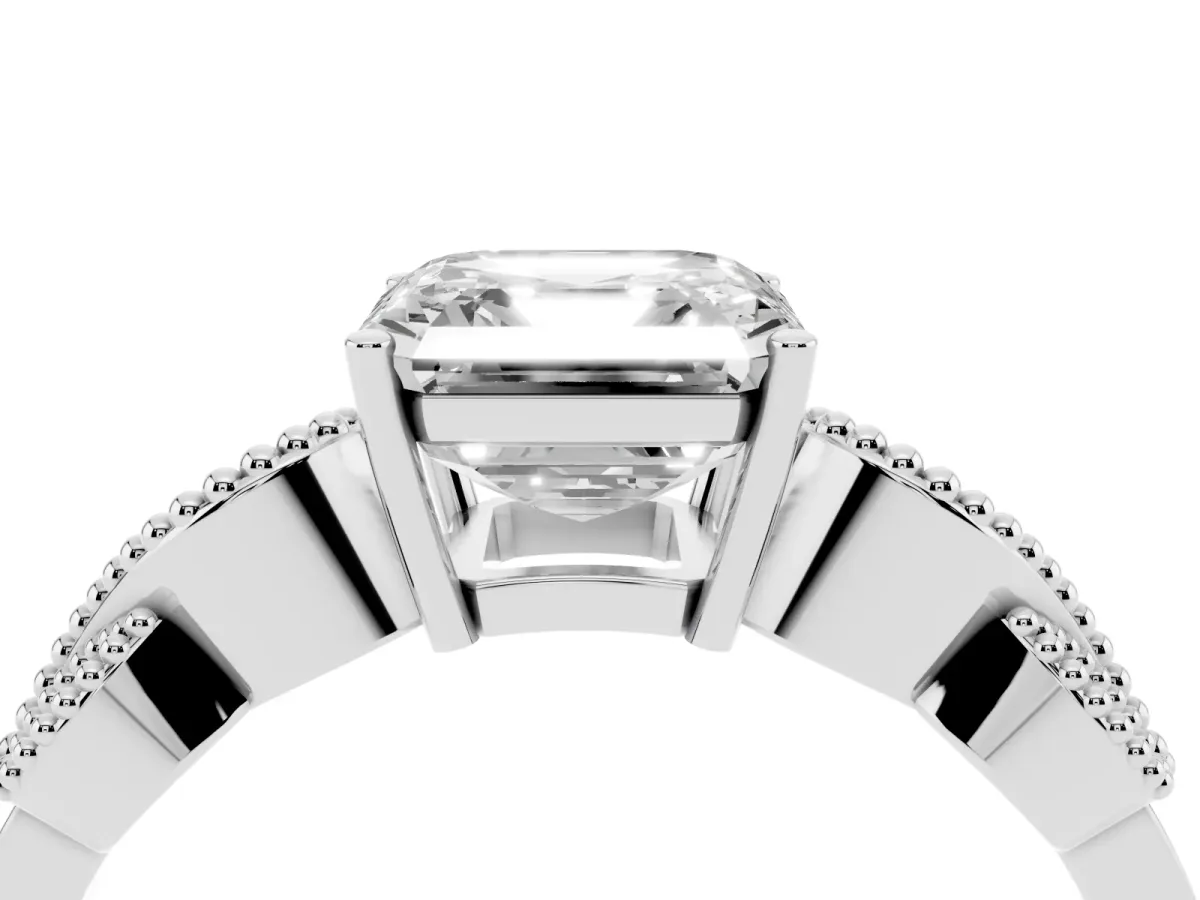 Asscher Cut Solitaire Milgrain Leaf Band with Prong Setting White gold
