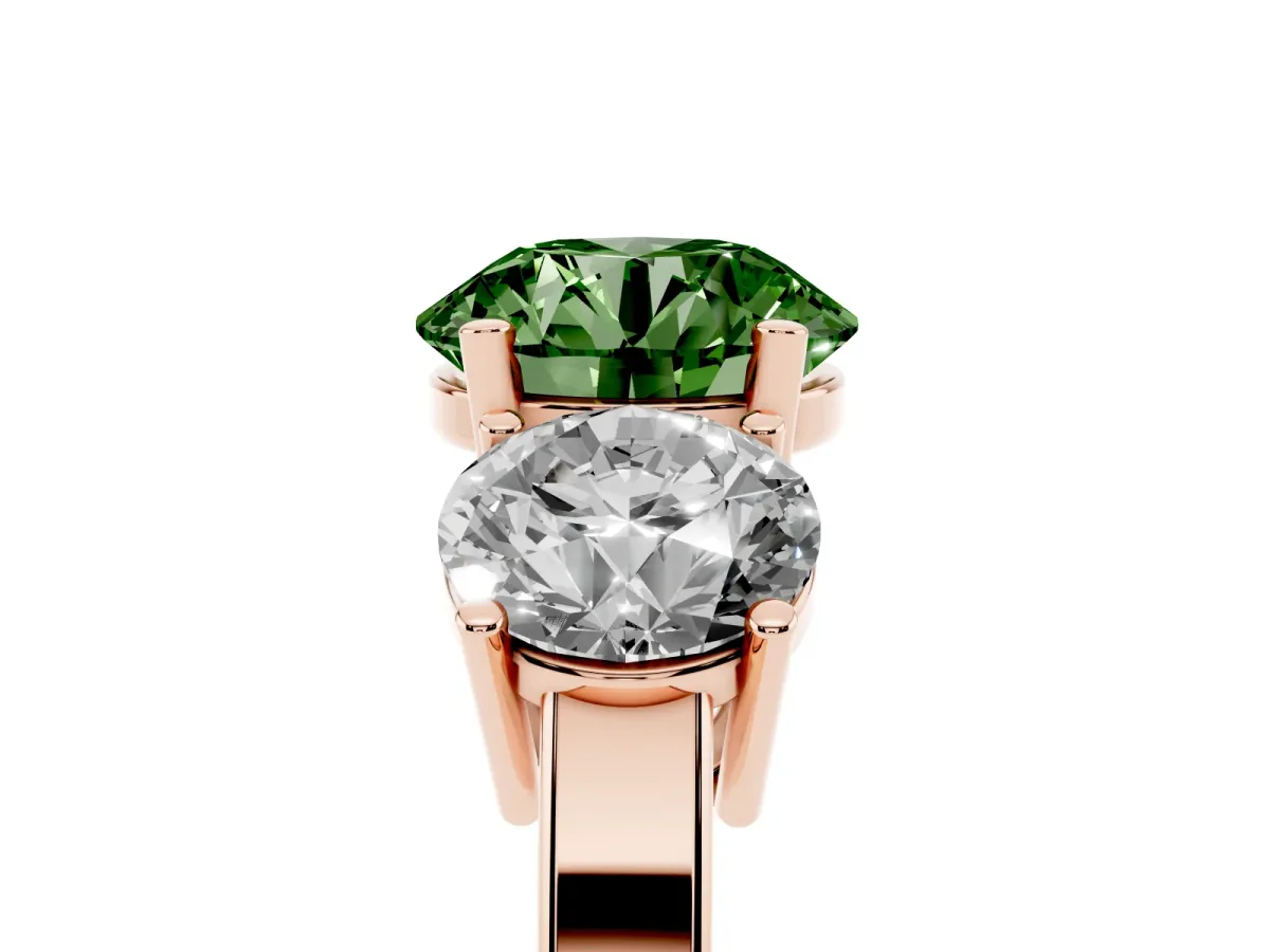 Fancy Green Three-Stone Round Cut Cut Diamond Engagement Ring with Flat Band and Four-Prong Setting Rose gold