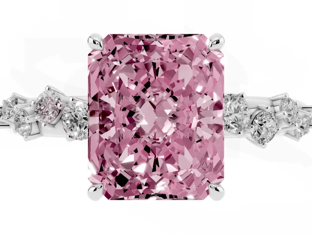 Fancy Pink Radiant Cut Diamond Cluster Prong-Set Solitaire Ring Silver
