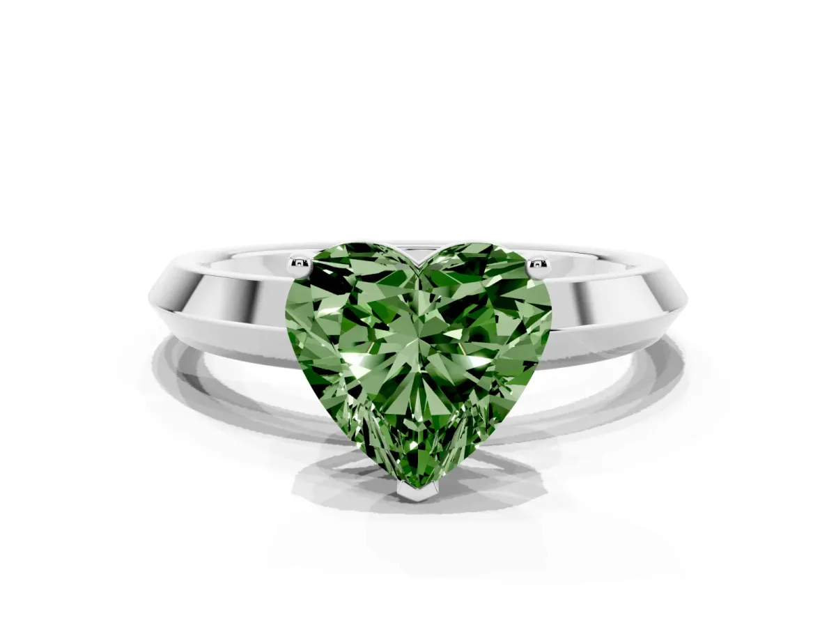 Fancy Green Heart Cut Cut Solitaire Engagement Ring with Flat Band and Four-Prong Setting Platinum