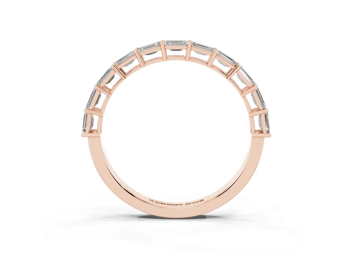 Emerald Cut Diamond Single Row Wedding Band Rose gold