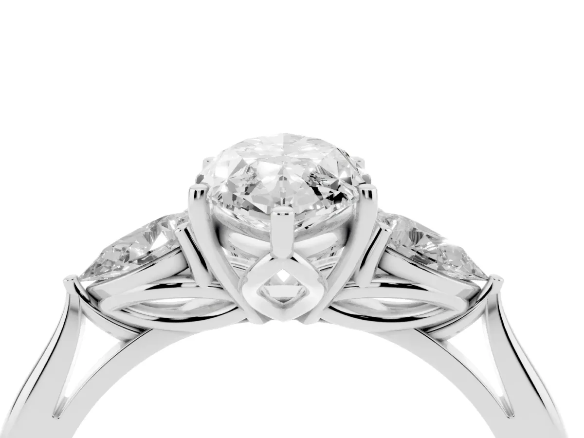 Marquise Cut Diamond Three-Stone Ring with Pear Side Stones and Prong Setting Silver