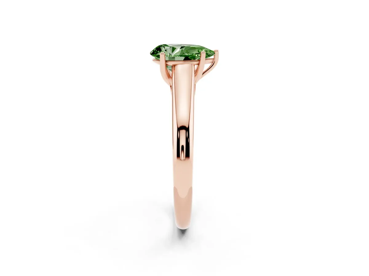 Fancy Green Pear Cut Solitaire Engagement Ring with Tapered Band and Four-Prong Setting Rose gold