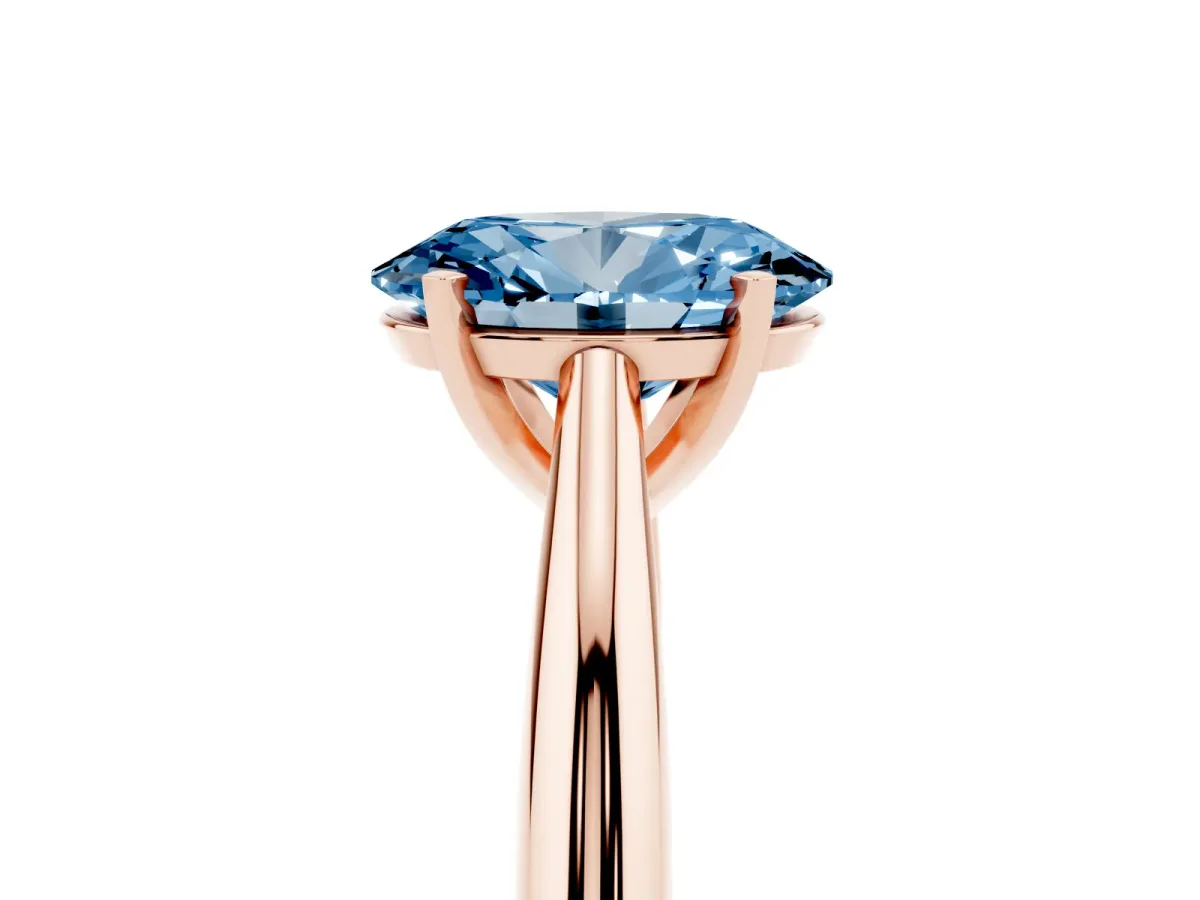 Fancy Blue Oval Cut Diamond Solitaire Engagement Ring with Cathedral Setting and Four-Prong Mount Rose gold