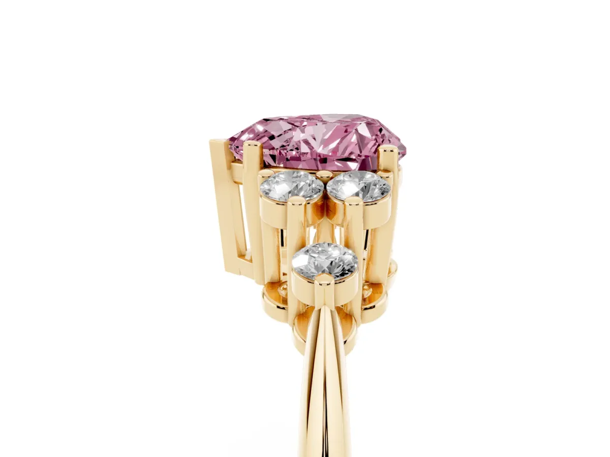 Fancy Pink Heart Cut Cut Diamond Cluster Ring with Solitaire Band and Four-Prong Setting Yellow gold