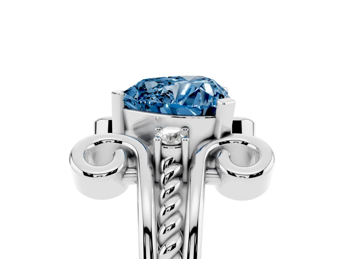 Fancy Blue Heart Cut Solitaire Twisted Band Scroll Prong Ring Silver