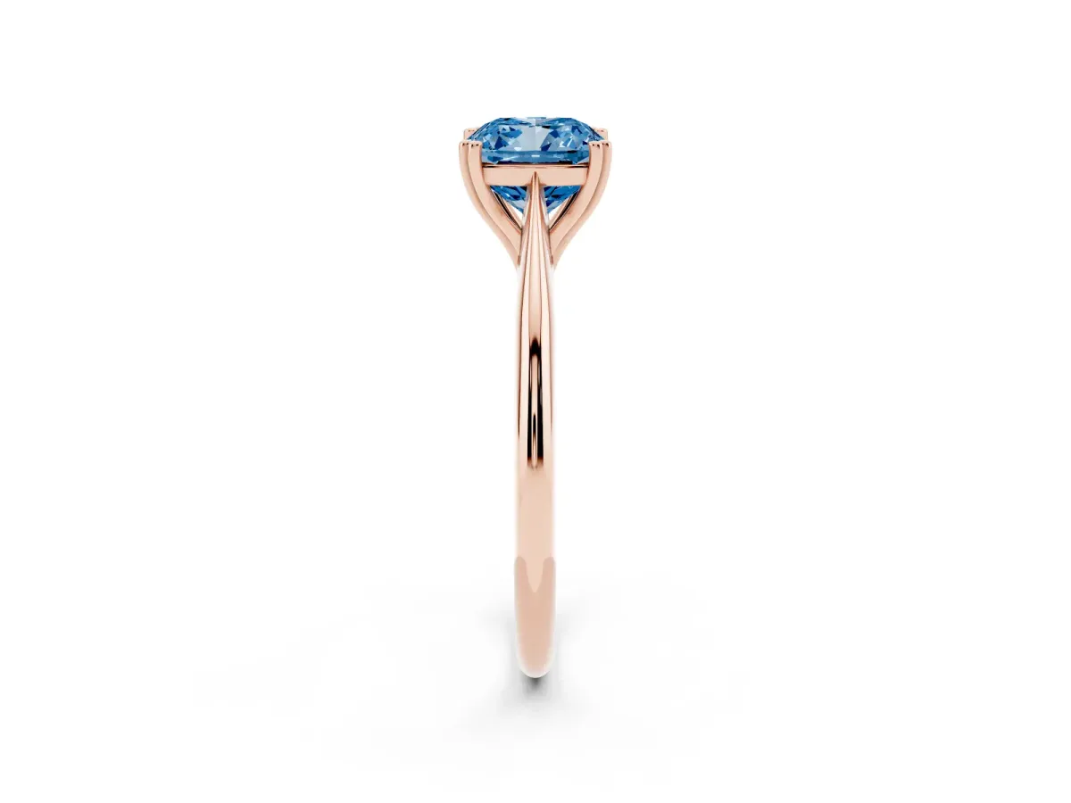 Fancy Blue Cushion Cut Solitaire Diamond Ring with Six-Prong Setting and Classic Band Rose gold