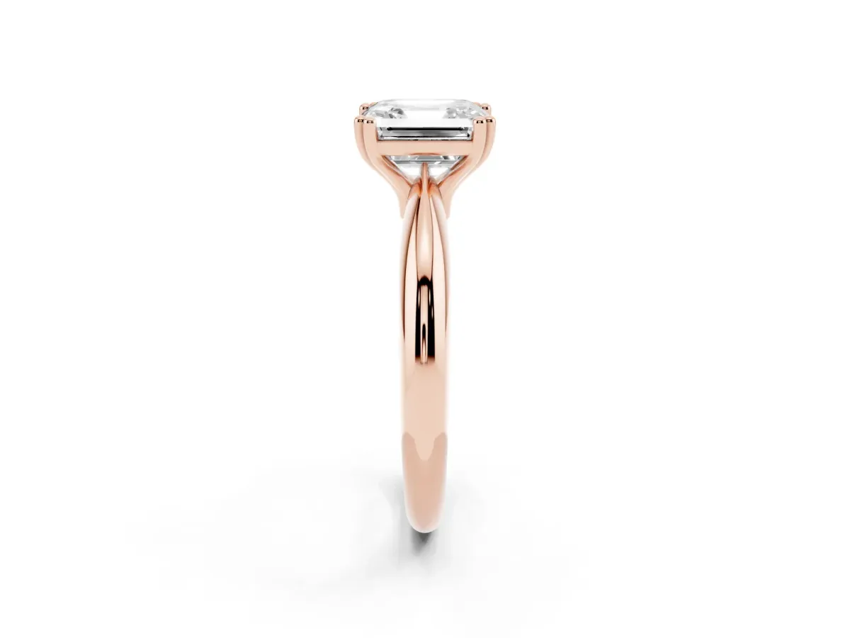 Asscher Cut Cut Solitaire Engagement Ring with Tapered Band and Four-Prong Setting Rose gold