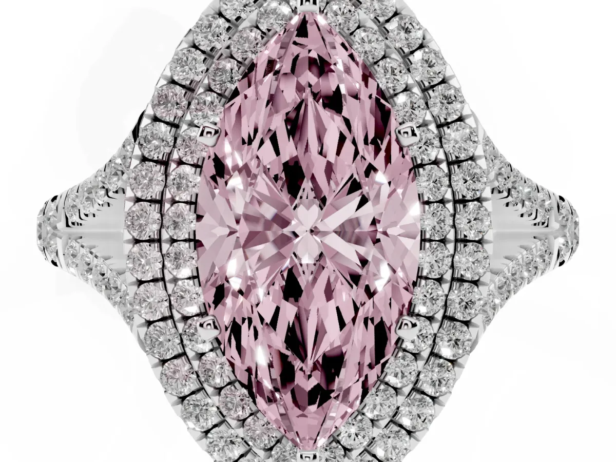 Fancy Pink Marquise Cut Diamond Pavé Split Shank Double Halo Engagement Ring Silver