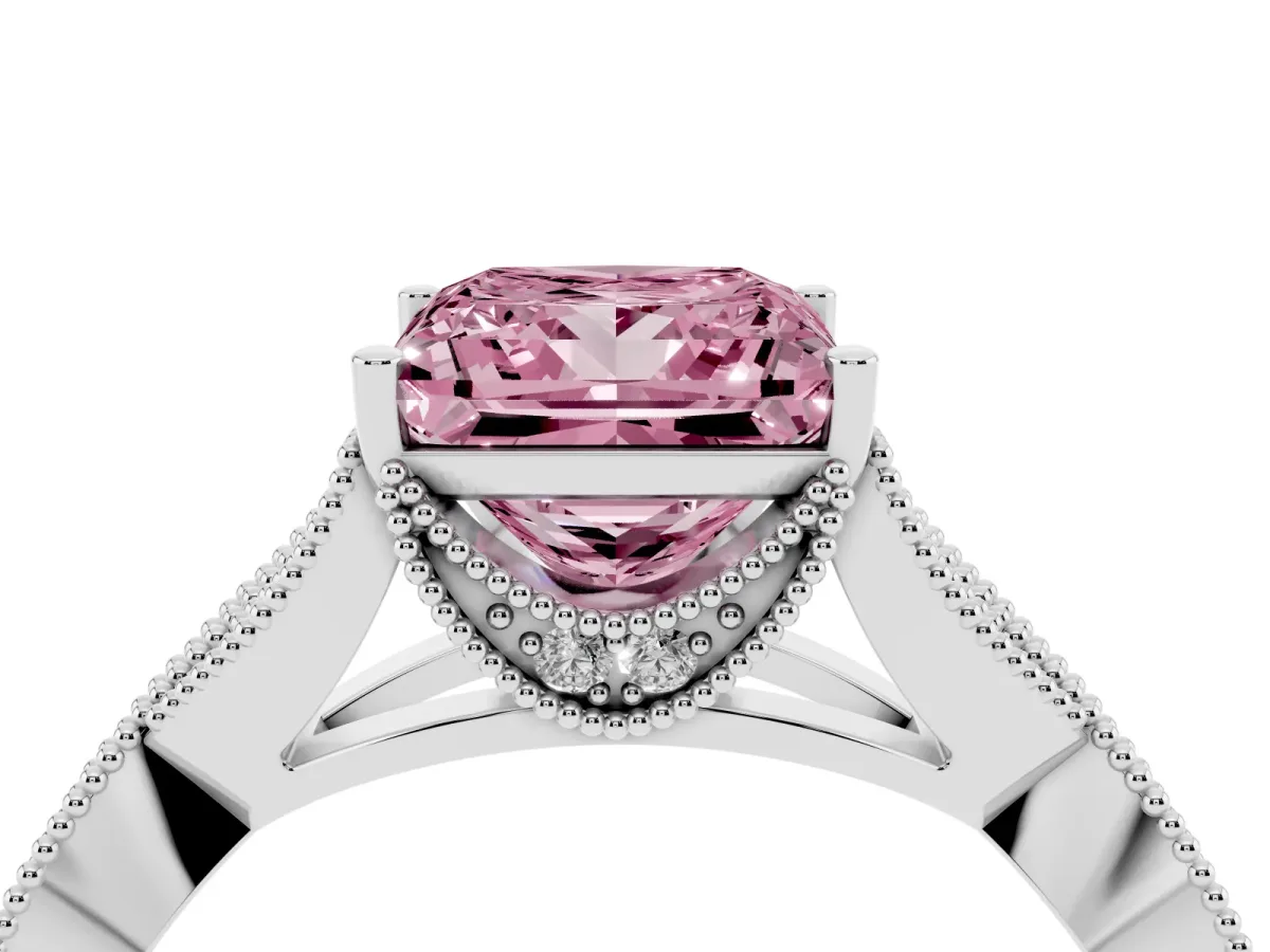 Fancy Pink Princess Cut Cut Diamond Twisted Band with Milgrain Pave Setting and Four-Prong Setting Platinum