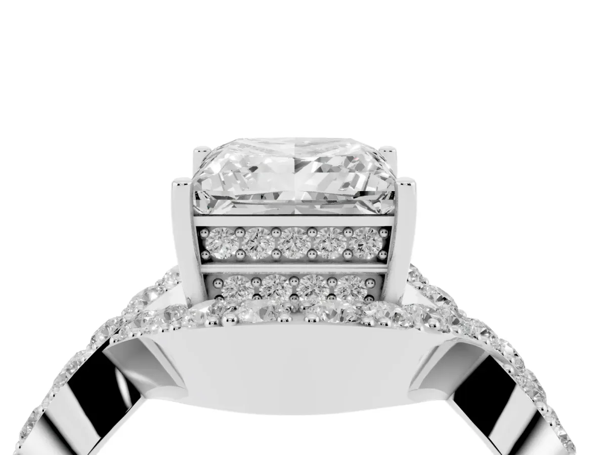 Princess Cut Solitaire Twist Band Pavé Diamond Engagement Ring Platinum