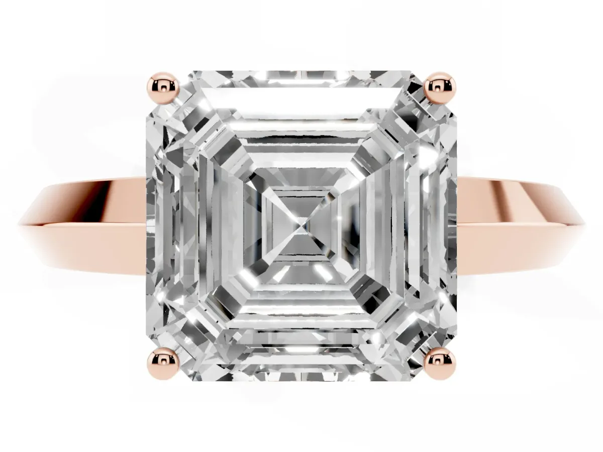Asscher Cut Cut Solitaire Engagement Ring with Flat Band and Four-Prong Setting Rose gold
