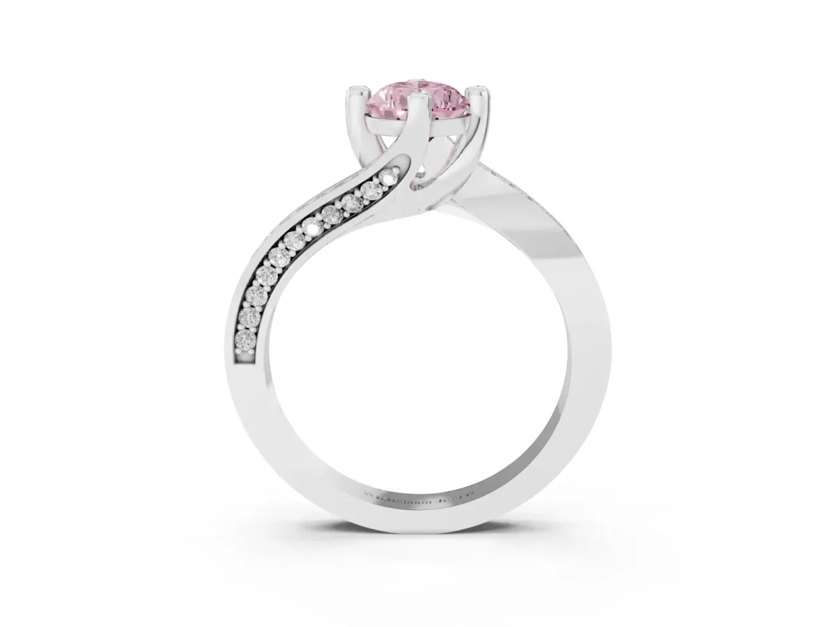 Fancy Pink Pear Cut Solitaire Diamond Twist Band with Pavé Setting and Four-Prong Setting Silver