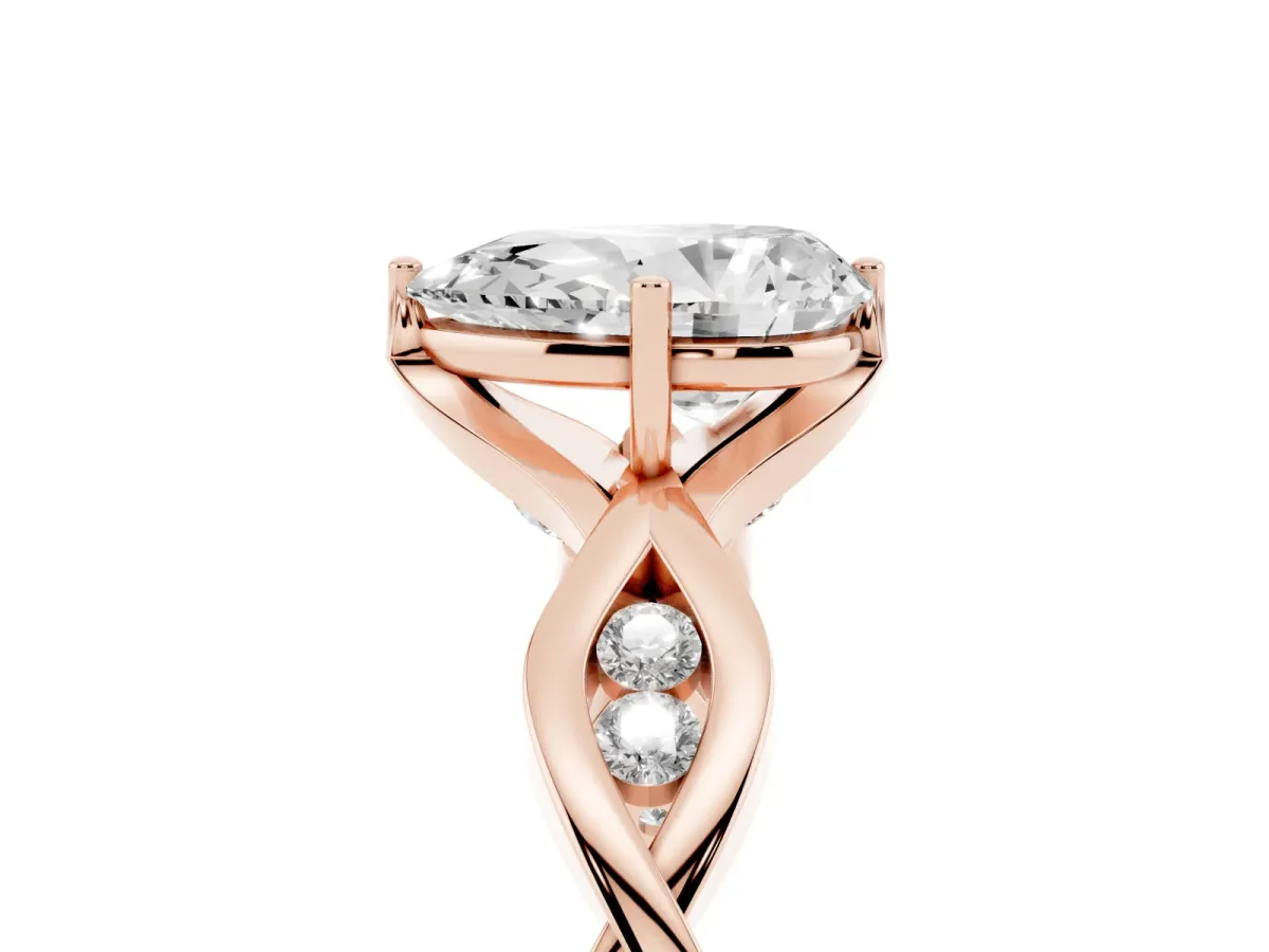 Pear Cut Solitaire Twist Band with Leaf Prong Setting Rose gold