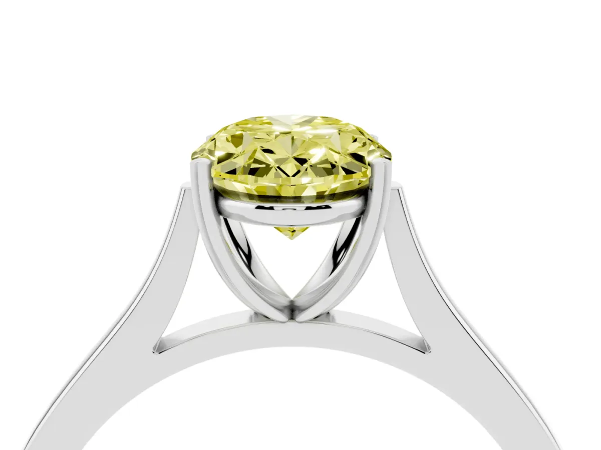 Fancy Yellow Oval Cut Solitaire Heart Prong Engagement Ring with Tapered Band Silver