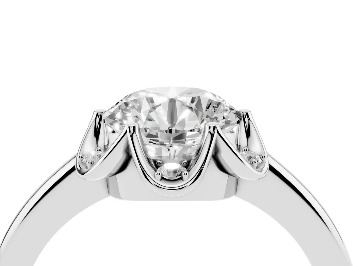 Round Cut Halo Diamond Ring with Round Cluster Setting, Solitaire Band, and Four-Prong Setting Silver