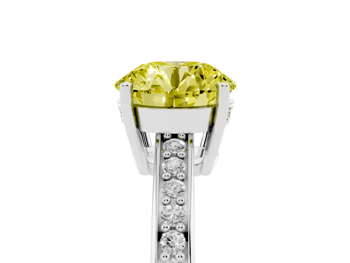 Fancy Yellow Round Cut Solitaire Pavé Band Prong Setting Ring Silver
