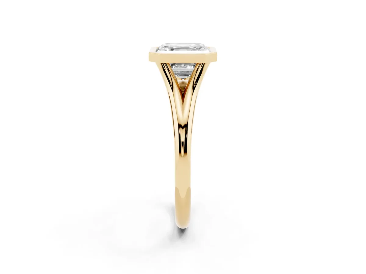 Bezel Set Asscher Cut Cut Solitaire Ring with Tapered Band Yellow gold