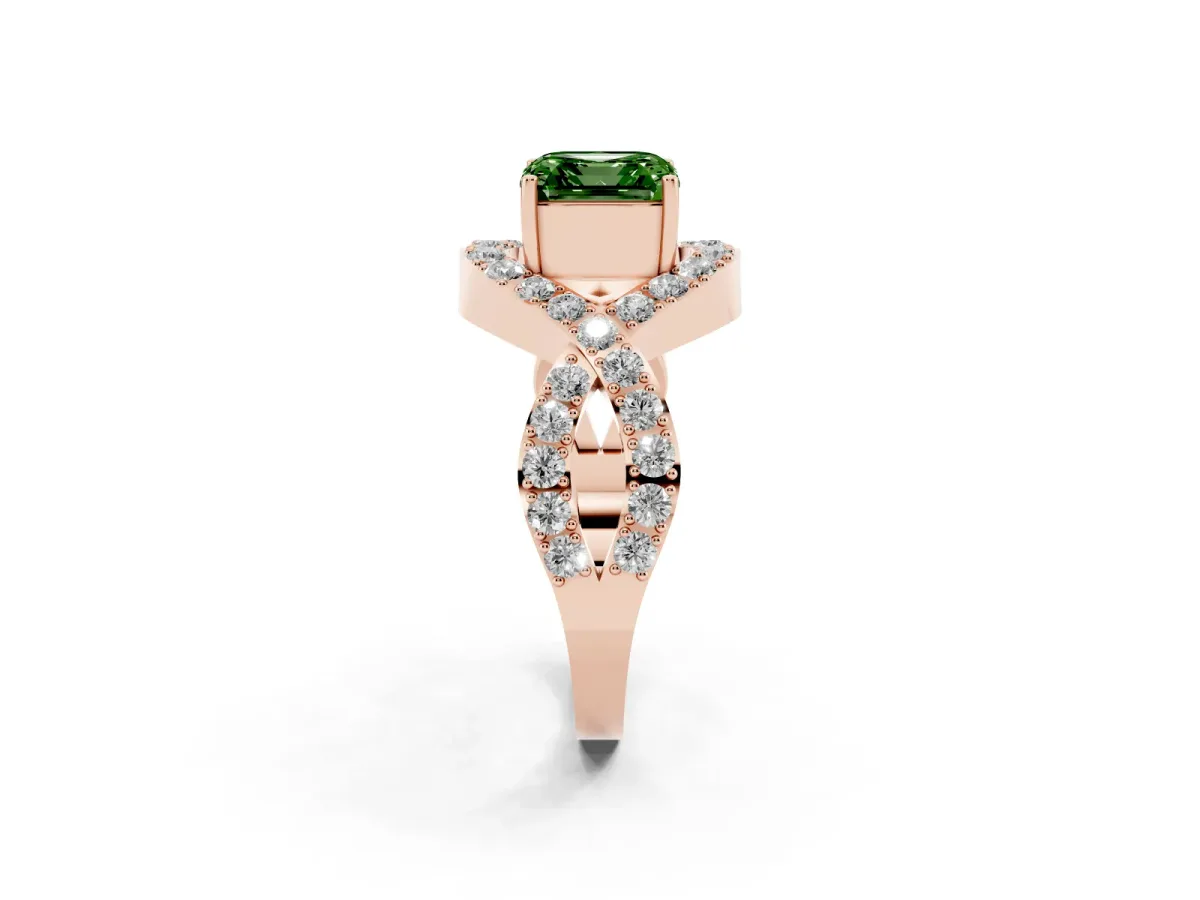 Fancy Green Asscher Cut Solitaire Twist Band Pavé Diamond Engagement Ring Rose gold