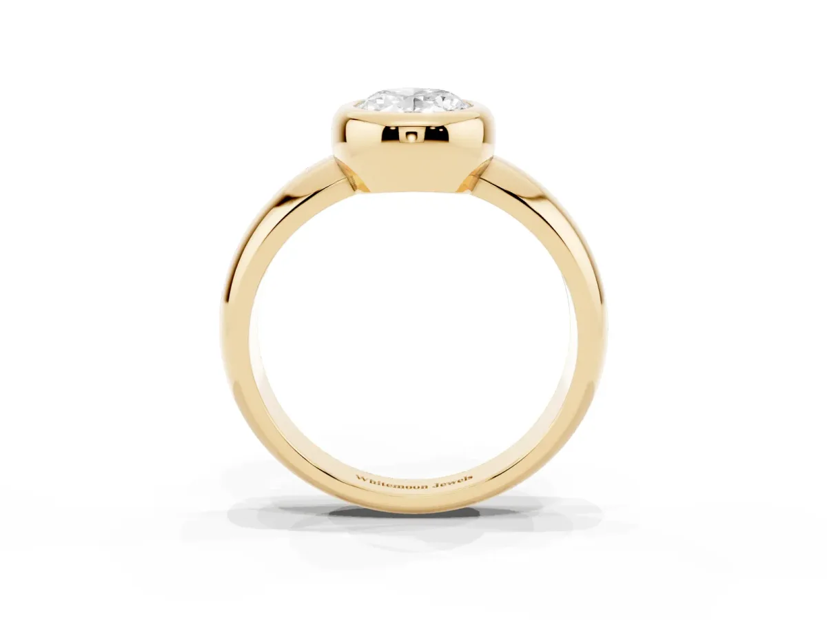 Bezel Set Oval Cut Solitaire Ring with Wide Band Yellow gold