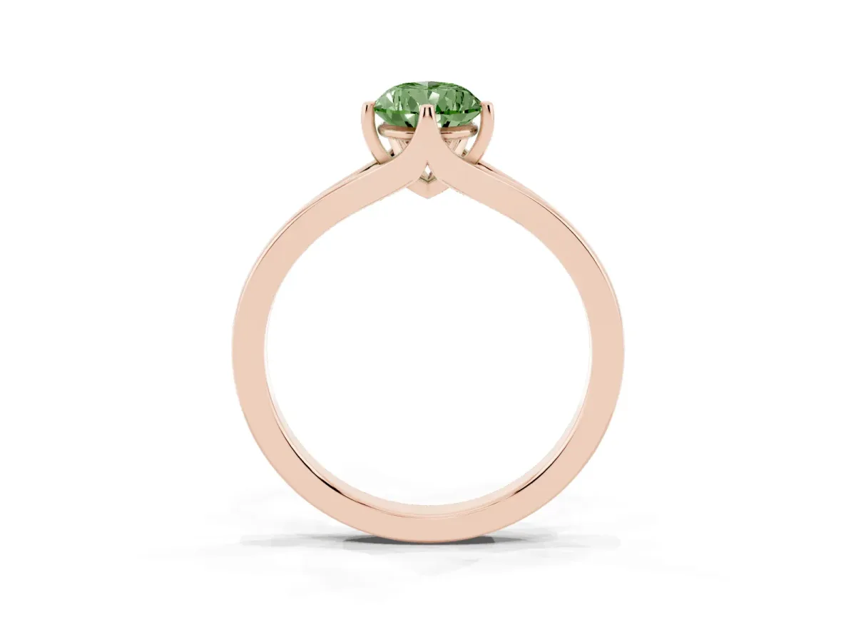 Fancy Green Pear Cut Solitaire Diamond Ring with Six-Prong Setting and Tapered Band Rose gold