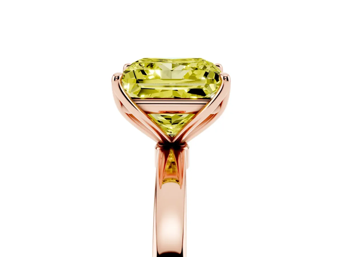 Fancy Yellow Princess Cut Diamond Solitaire Ring with Thin Band and Prong Setting Rose gold