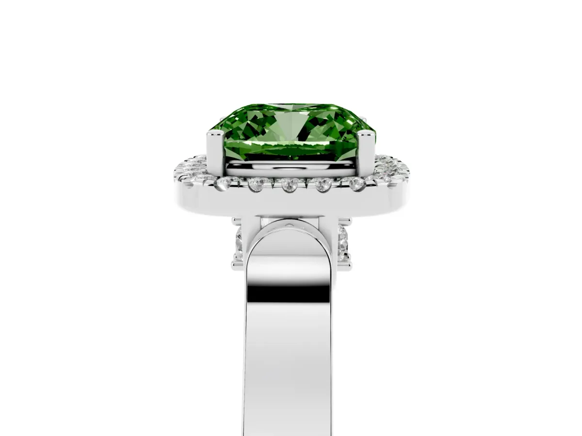 Fancy Green Cushion Cut Halo Pave Split Shank Prong Setting Ring Silver