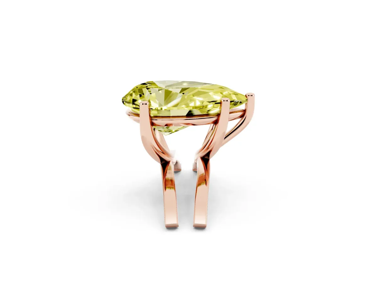 Fancy Yellow Pear Cut Cut Diamond Solitaire Engagement Ring with Tapered Plain Band and Four-Prong Setting Rose gold