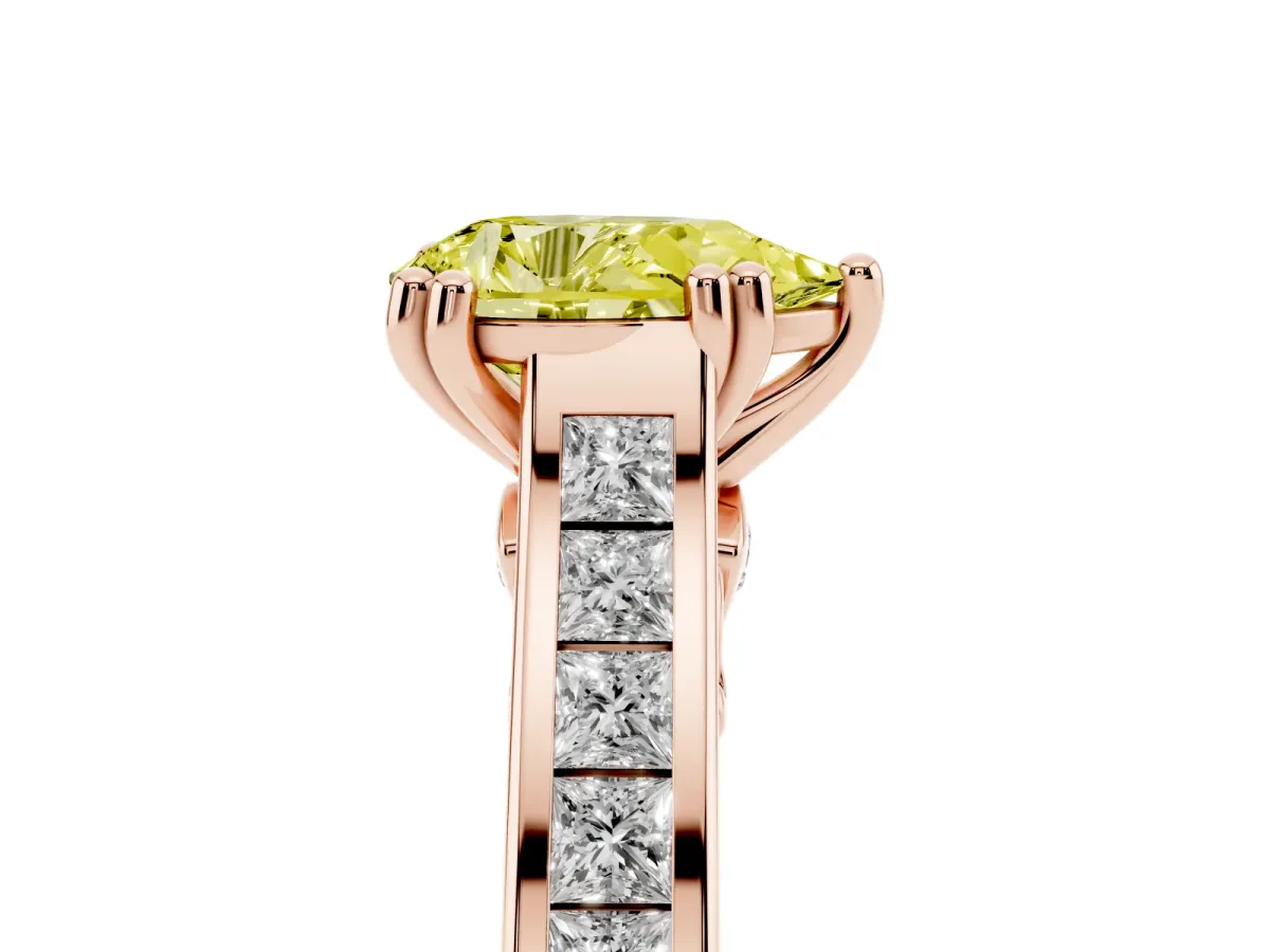 Fancy Yellow Pear Cut Cut Channel Set Solitaire Engagement Ring with Prong Setting Rose gold