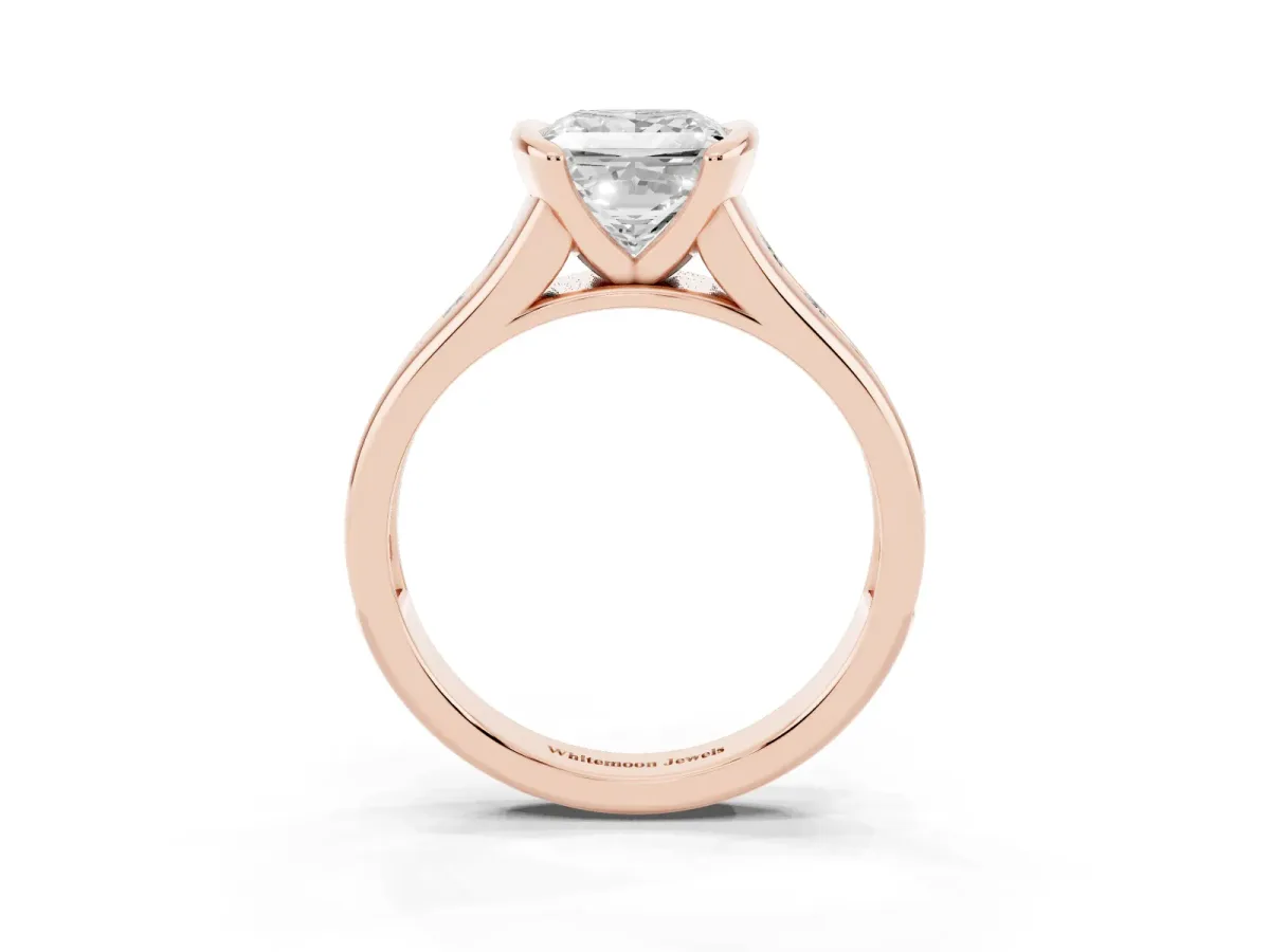 Princess Cut Solitaire Bezel-Set Diamond Ring with Channel-Set Band Rose gold