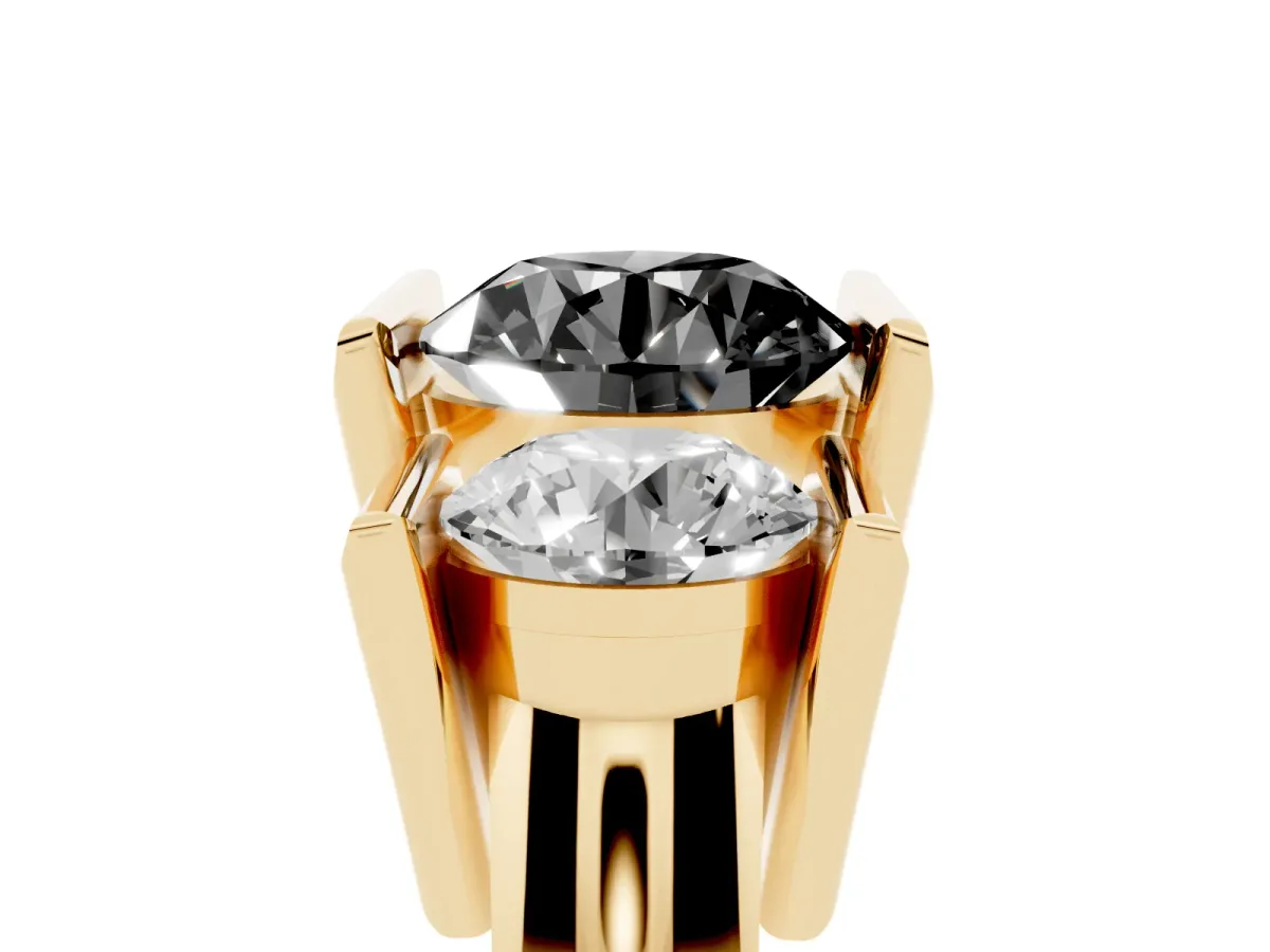 Fancy Black Three Stone Round Cut Cut Channel Set Diamond Ring Yellow gold