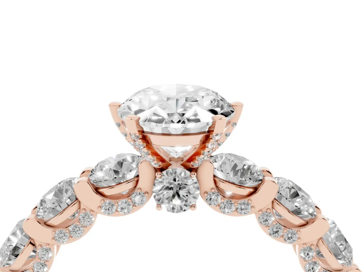 Oval Cut Diamond Side Stone Engagement Ring with Four-Prong Setting Rose gold