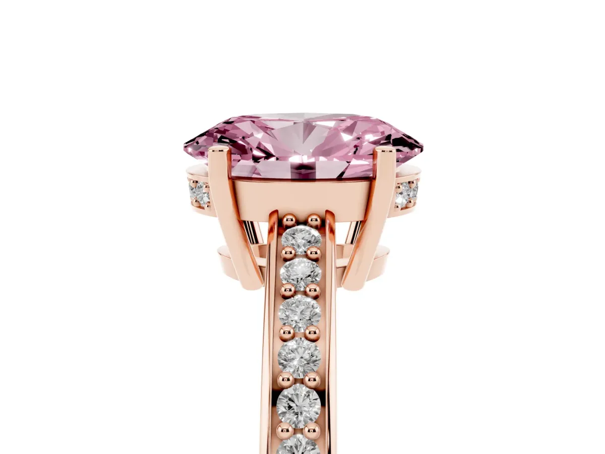 Fancy Pink Oval Cut Solitaire Pavé Band Prong Setting Ring Rose gold