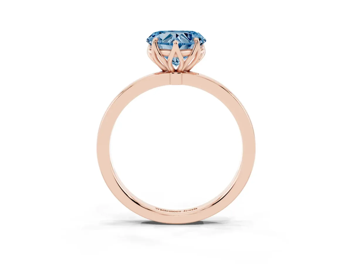 Fancy Blue Heart Cut Diamond Solitaire Ring with Thin Band and Prong Setting Rose gold