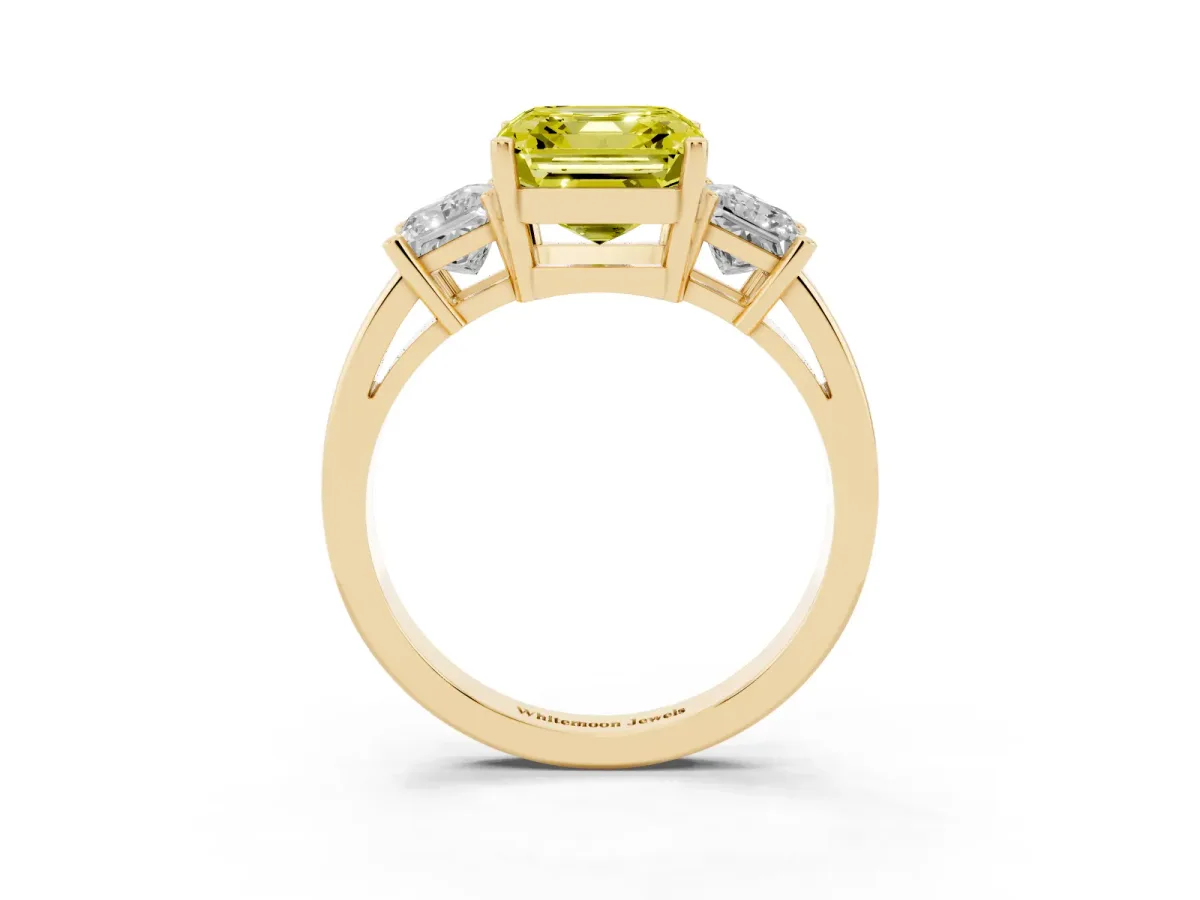 Fancy Yellow Three-Stone Asscher Cut Cut Solitaire Ring with Prong Setting Yellow gold