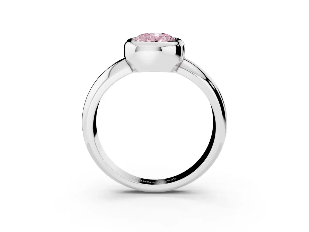 Fancy Pink Bezel Set Oval Cut Solitaire Ring with Wide Band Platinum