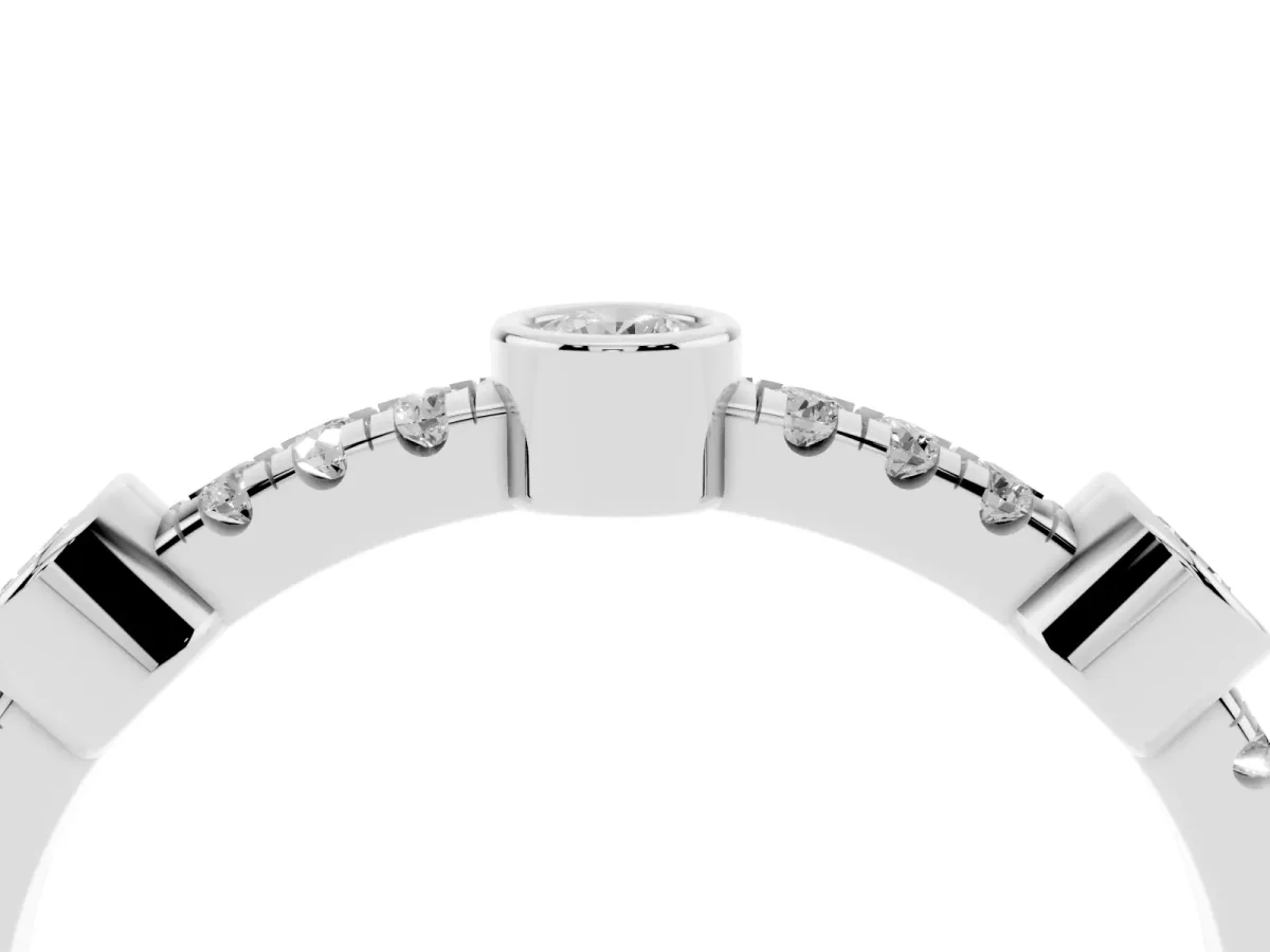 Bezel Set Round Diamond Pavé Band Silver