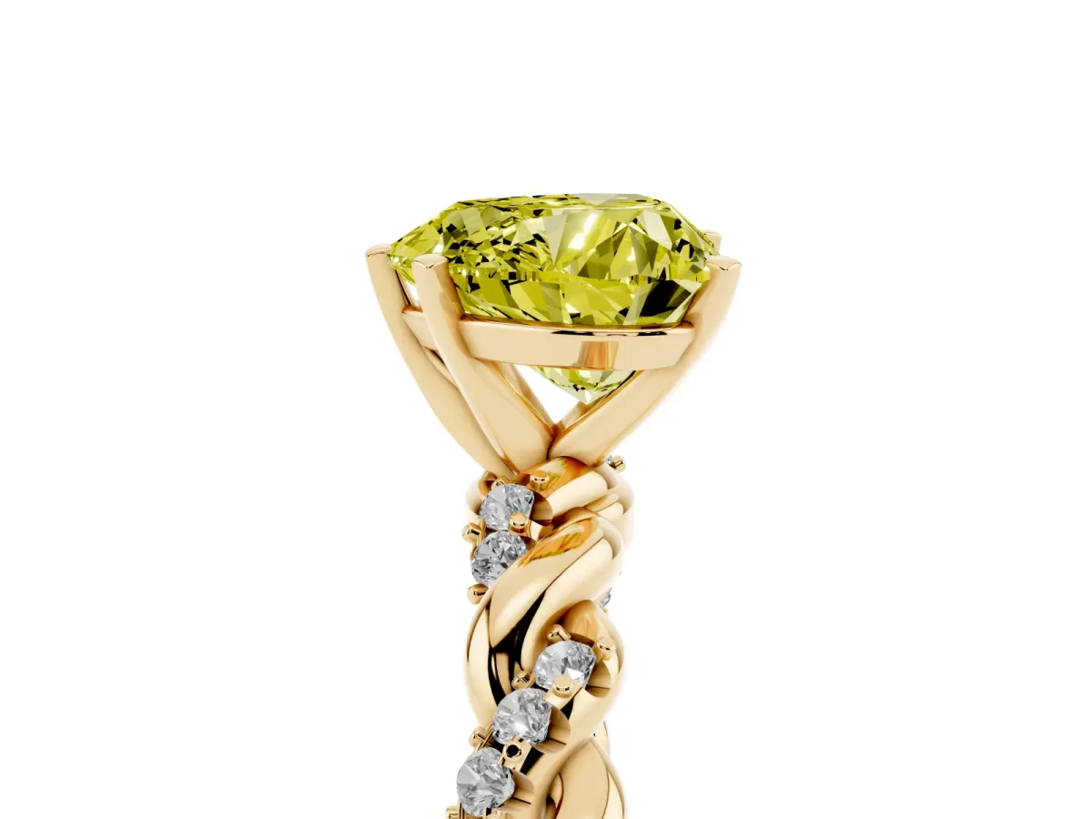 Fancy Yellow Heart Cut Diamond Solitaire Ring with Twisted Band and Pavé Accents Yellow gold
