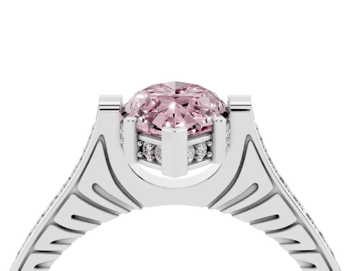 Fancy Pink Marquise Cut Solitaire Diamond Ring with Channel Set Band and Bezel Prong Setting Silver
