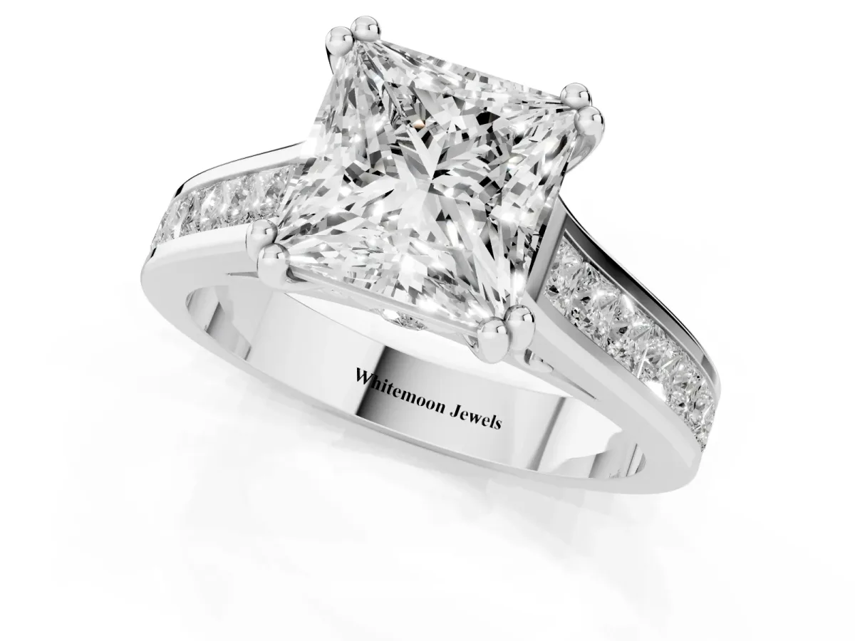 Princess Cut Cut Channel Set Solitaire Engagement Ring with Prong Setting Silver