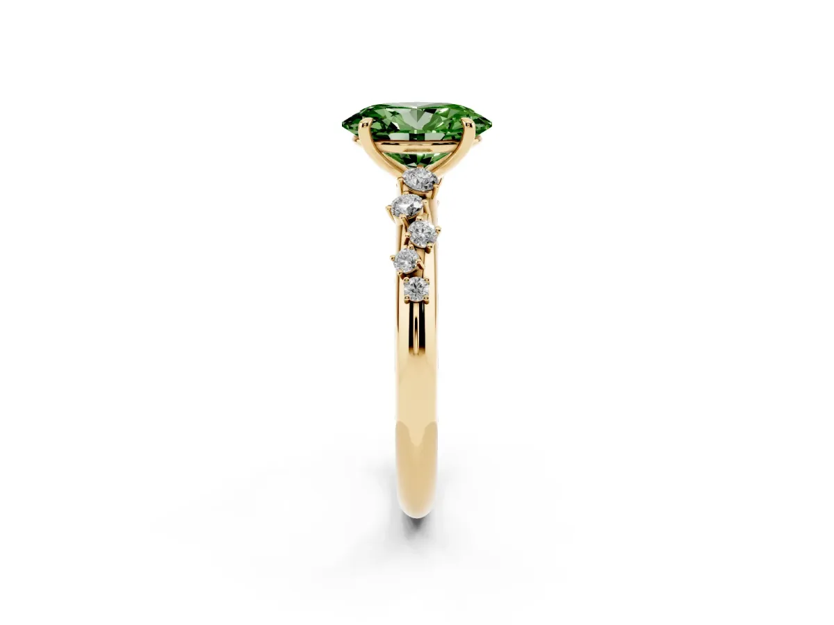 Fancy Green Oval Cut Diamond Cluster Prong-Set Solitaire Ring Yellow gold