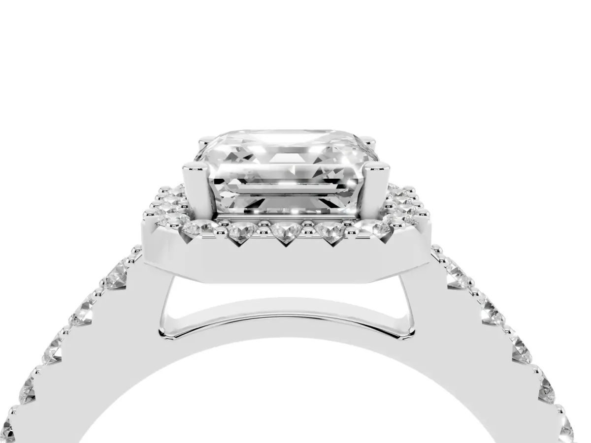 Asscher Cut Halo Diamond Pavé Solitaire Ring Platinum