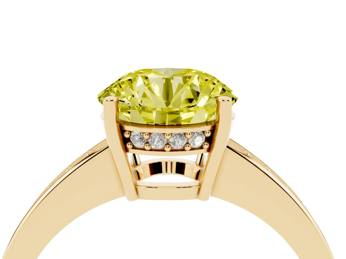 Fancy Yellow Round Cut Solitaire Pavé Band Prong Setting Ring Yellow gold