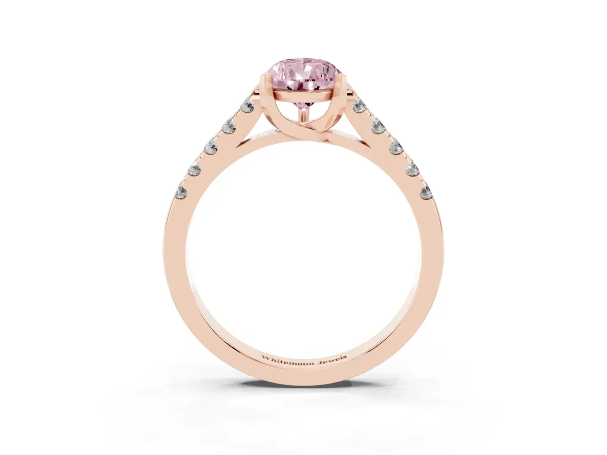 Fancy Pink Pear Cut Diamond Pavé Band Solitaire Ring with Prong Setting Rose gold