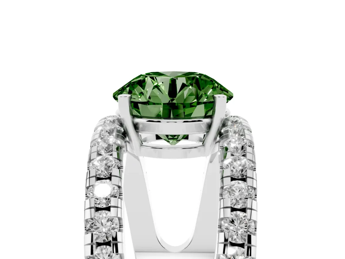 Fancy Green Round Cut Solitaire Split Shank Pave Diamond Ring Silver